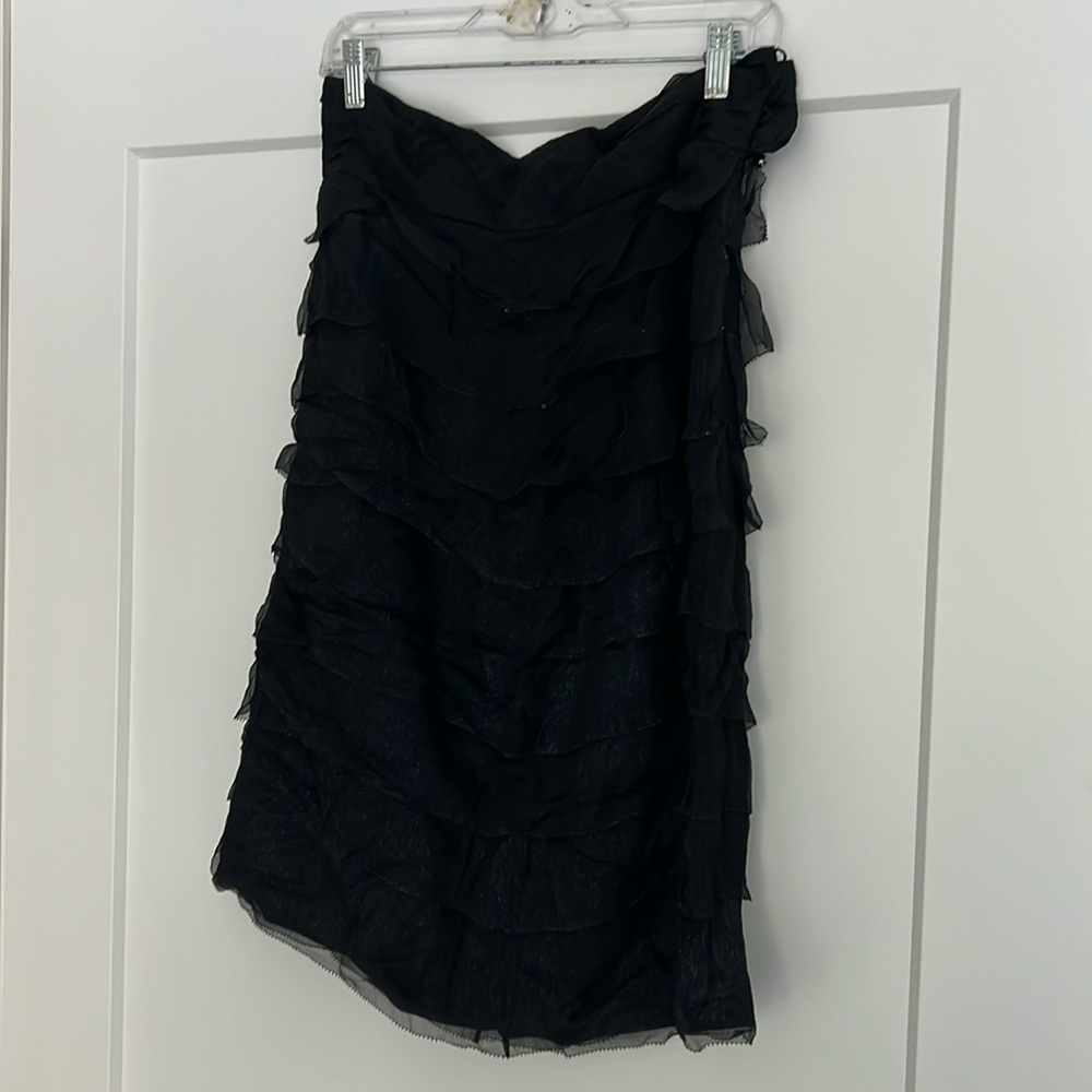 Bill Blass New York black with silver shimmer silk organza pleated skirt
